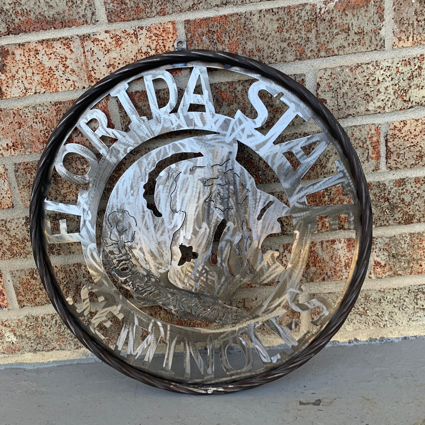 FSU FLORIDA STATE SEMINOLES INDIAN CUSTOM RAW METAL VINTAGE CRAFT TEAM SIGN HANDMADE