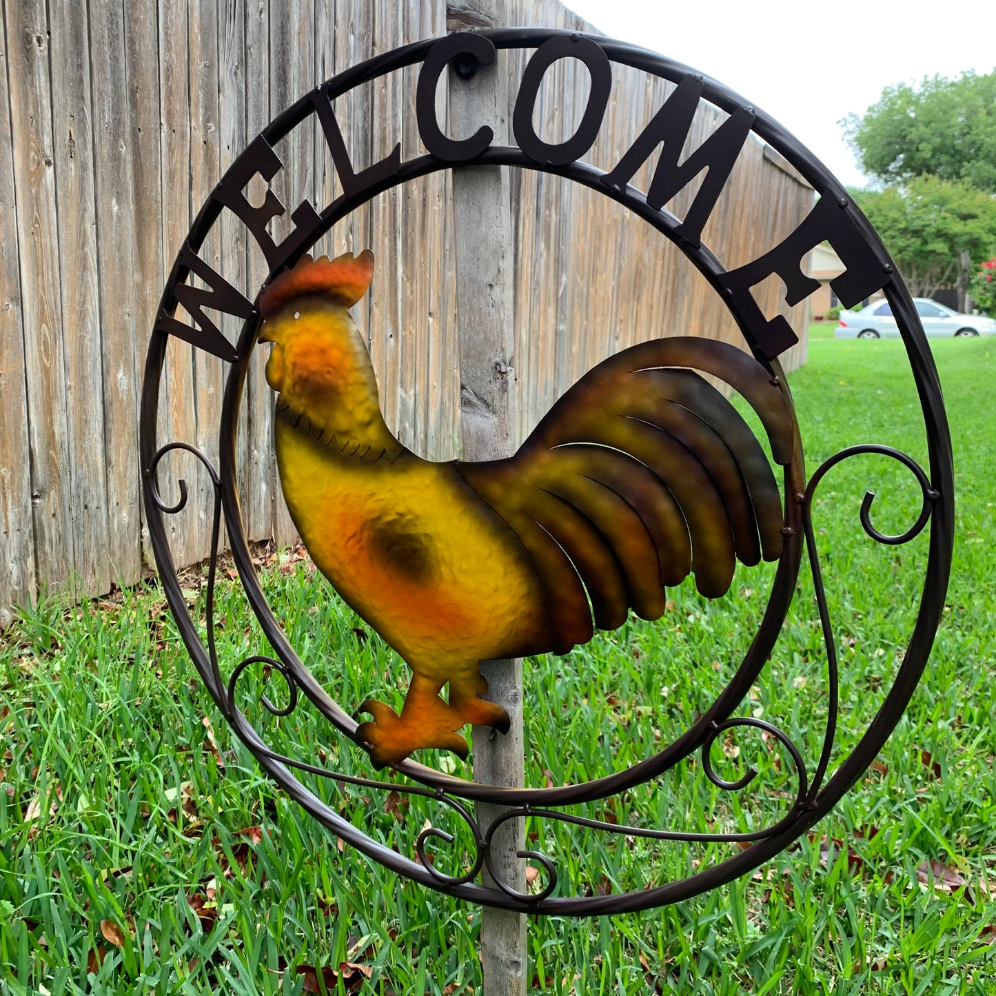 ROOSTER WELCOME 24" METAL SCROLL STYLE WESTERN HOME DECOR HANDMADE NEW-#EH10143