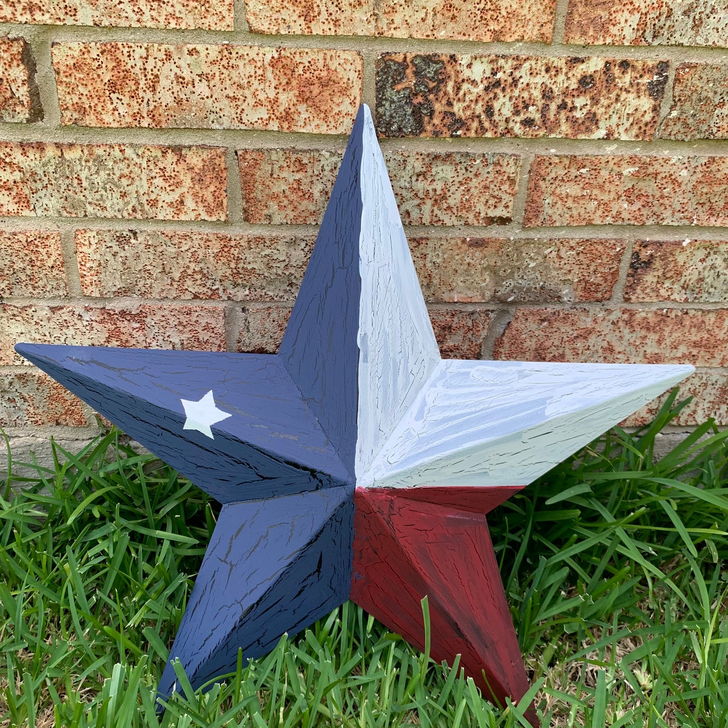 CRACKLE STYLE RED WHITE & BLUE METAL BARN STAR METAL WALL ART WESTERN HOME DECOR RUSTIC NEW