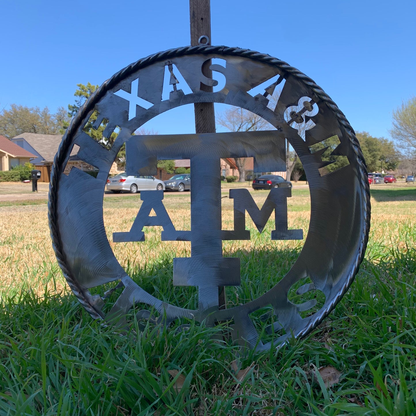 TEXAS A&M WIDE BAND RAW METAL CUSTOM VINTAGE CRAFT WALL ART TEAM SIGN HANDMADE