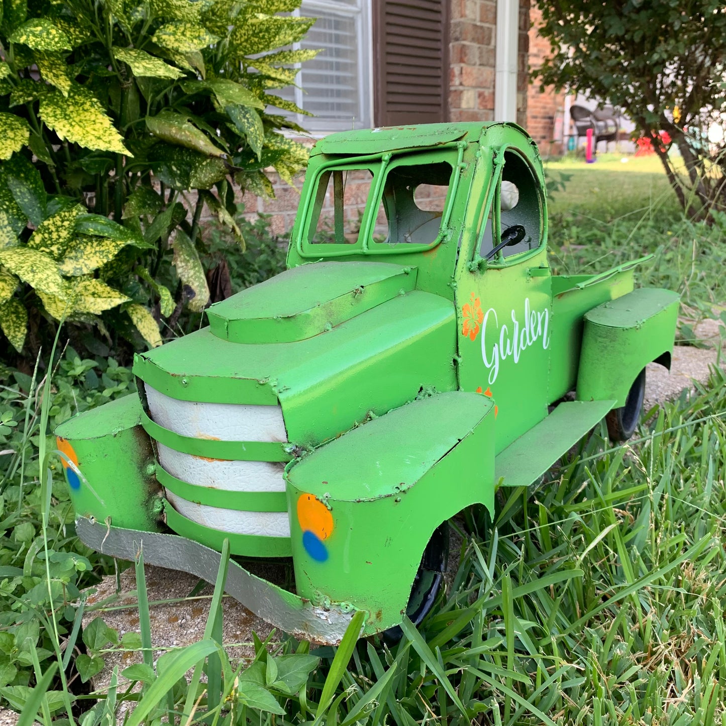 PICKUP TRUCK 20" METAL ART FIGURINE OUTDOOR & INDOOR GARDEN WESTERN HOME DECOR HANDMADE NEW: 20"L x 10"W x 12" H