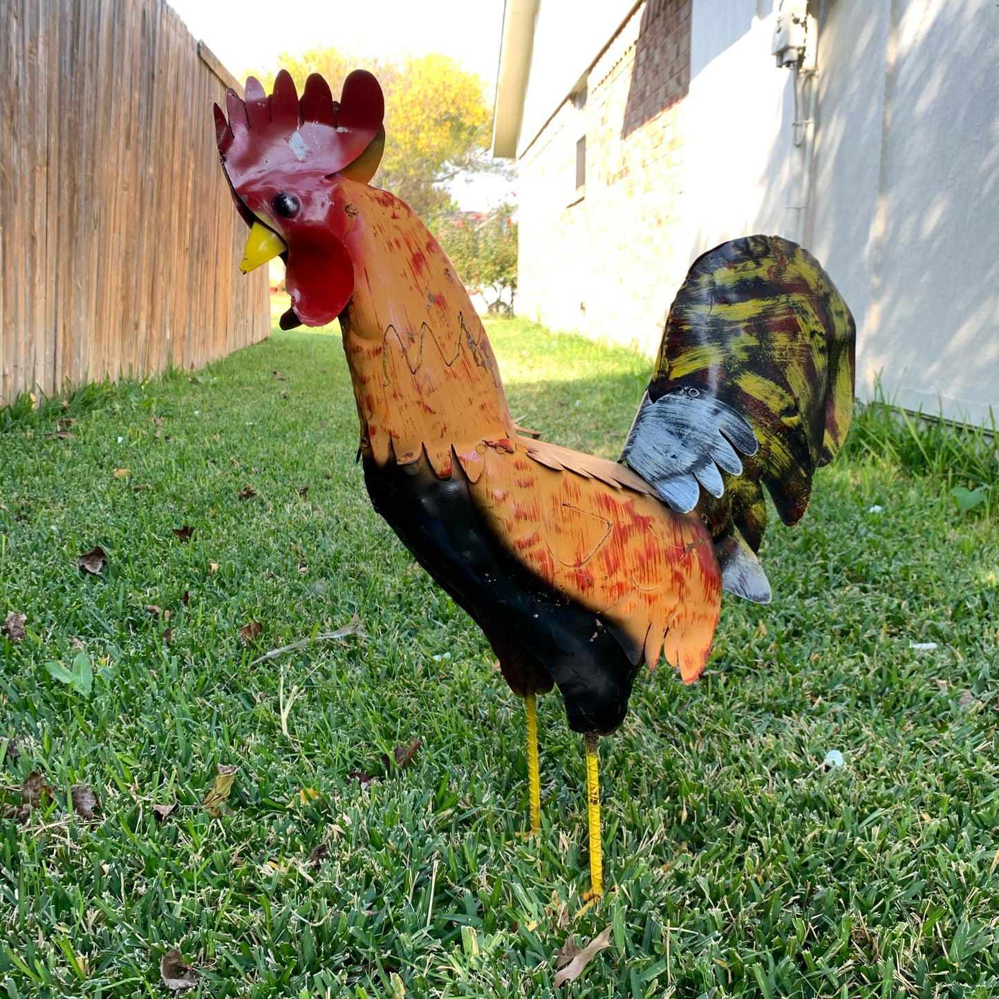 #34-025 RUSTIC ORANGE RED ROOSTER 18",30",40" GARDEN METAL ANIMAL SCULPTURE METAL DECOR ORNAMENT 16"L x 20" high