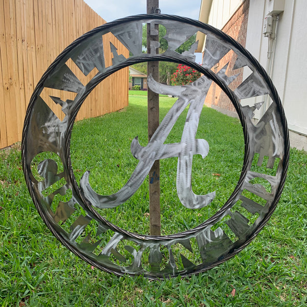 ALABAMA CRIMSON TIDE RAW METAL LASER CUT  WIDE BAND RING CUSTOM METAL VINTAGE TEAM CRAFT HANDMADE