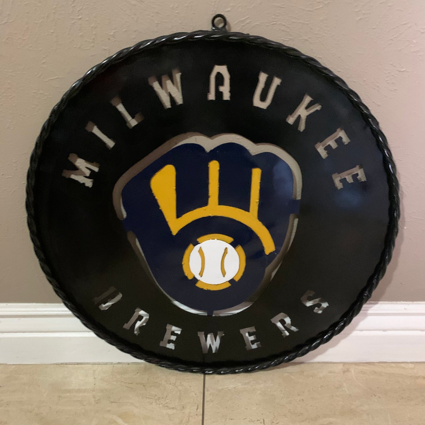 24" MILWAUKEE BREWERS WIDE BAND DISC CUSTOM METAL VINTAGE CRAFT TEAM SPORTS SIGN HANDMADE