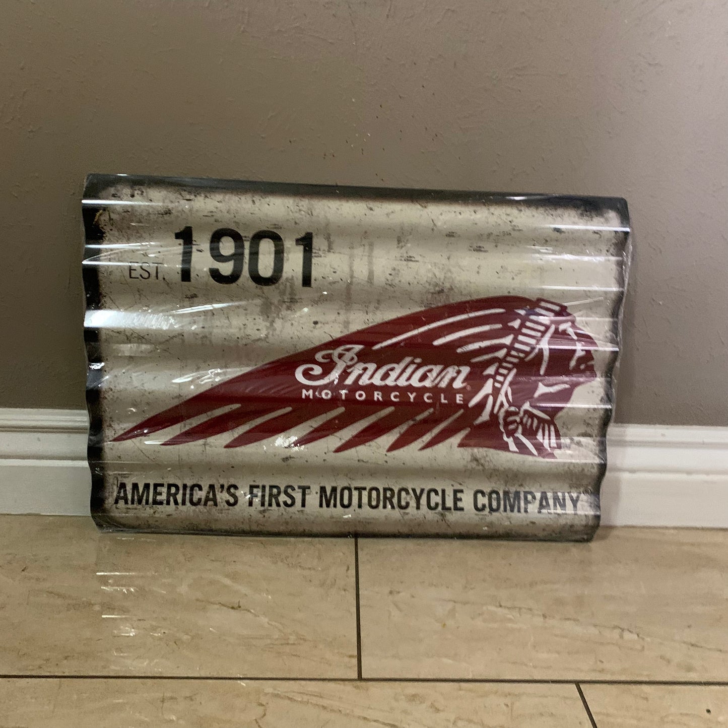 INDIAN MOTORCYCLES TIN METAL SIGN 24"X18" CORRUGATED WESTERN HOME DECOR ITEM#COIND