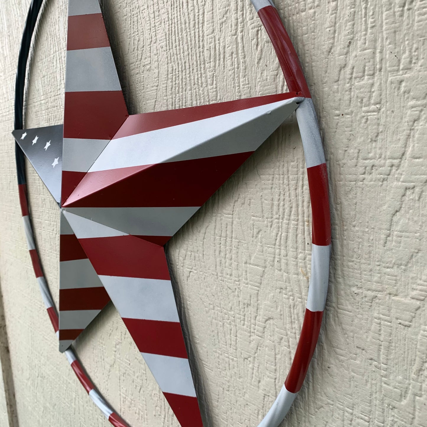 USA FLAG STAR AMERICAN FLAG METAL3D TWIST ROPE RING RED WHT BLUE WESTERN HOME DECOR HANDMADE #EH11925, 12",24",36",48"
