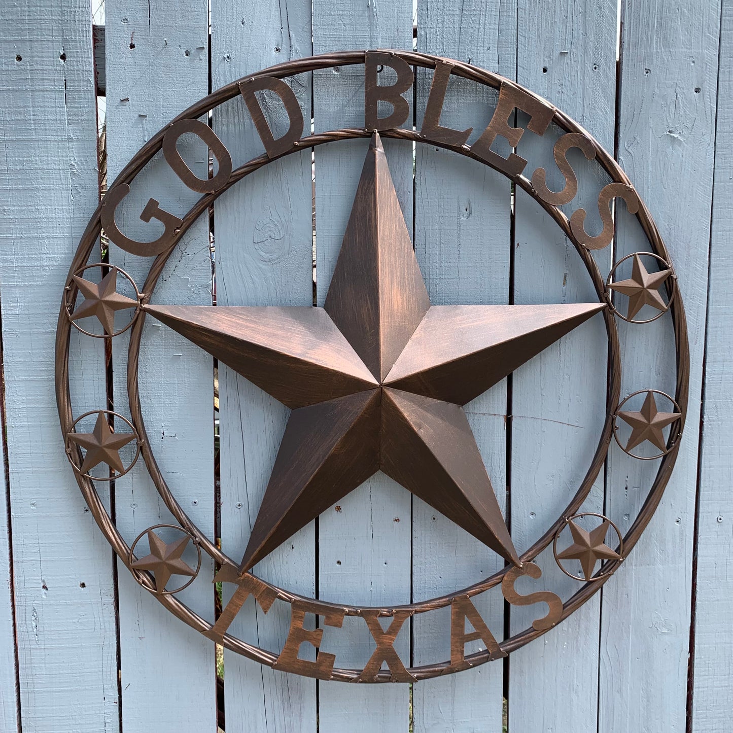 GOD BLESS TEXAS BARN 3d LONE STAR WITH 3 SMALL STARS TWISTED RING WESTERN HOME DECOR RUSTIC BRONZE HANDMADE NEW #EH11107