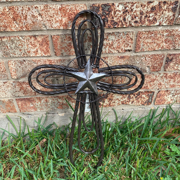 #EH80002 STAR WROUGHT IRON METAL CROSS WALL ART DARK SILVER GREY WESTERN HOME DECOR HANDMADE