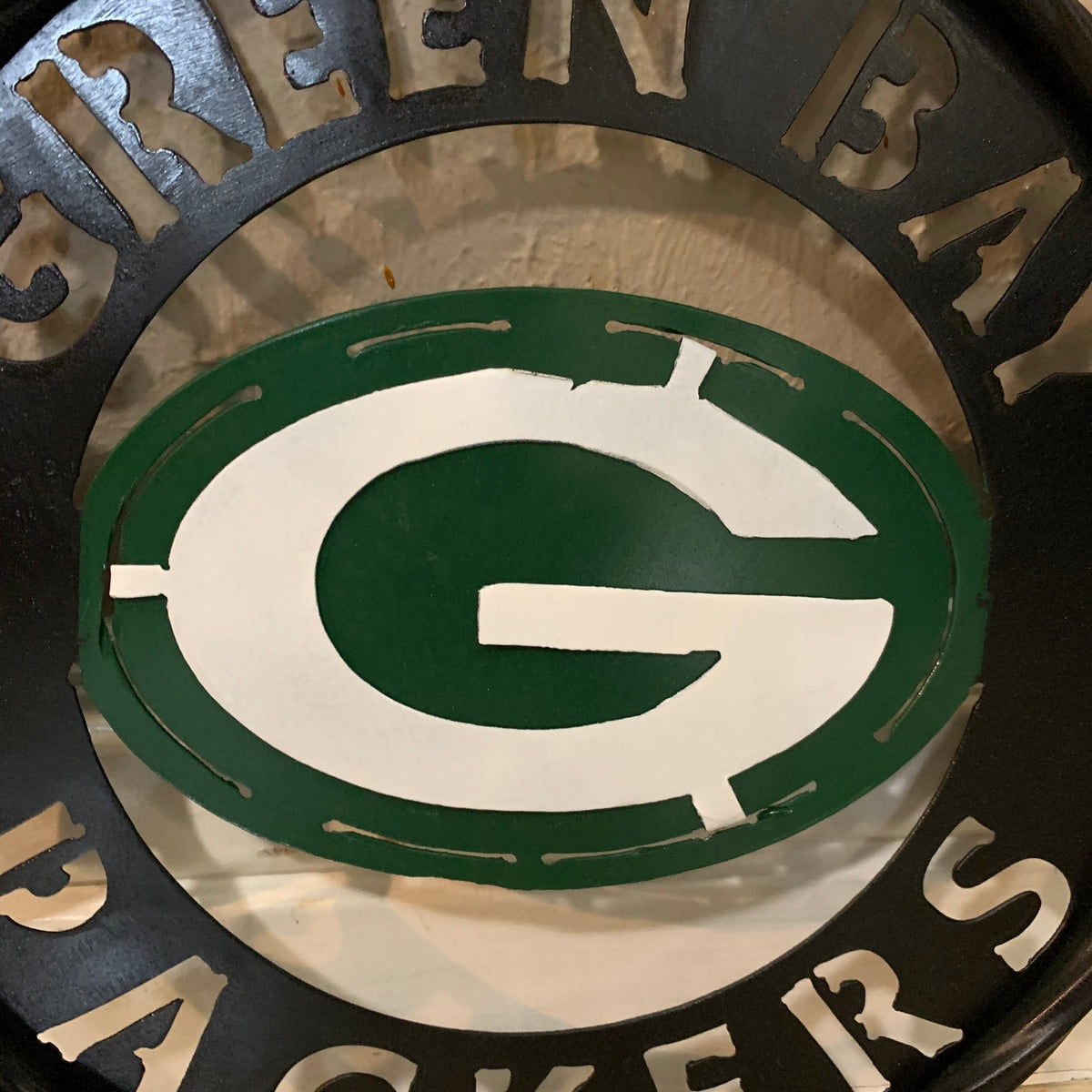 GREEN BAY WIDE BAND DISC METAL CUSTOM VINTAGE CRAFT TEAM SPORTS SIGN HANDMADE