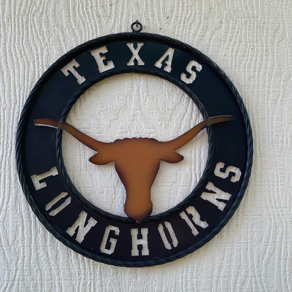 TEXAS LONGHORNS WIDE BAND RING METAL CUSTOM VINTAGE CRAFT WALL ART TEAM SIGN HANDMADE
