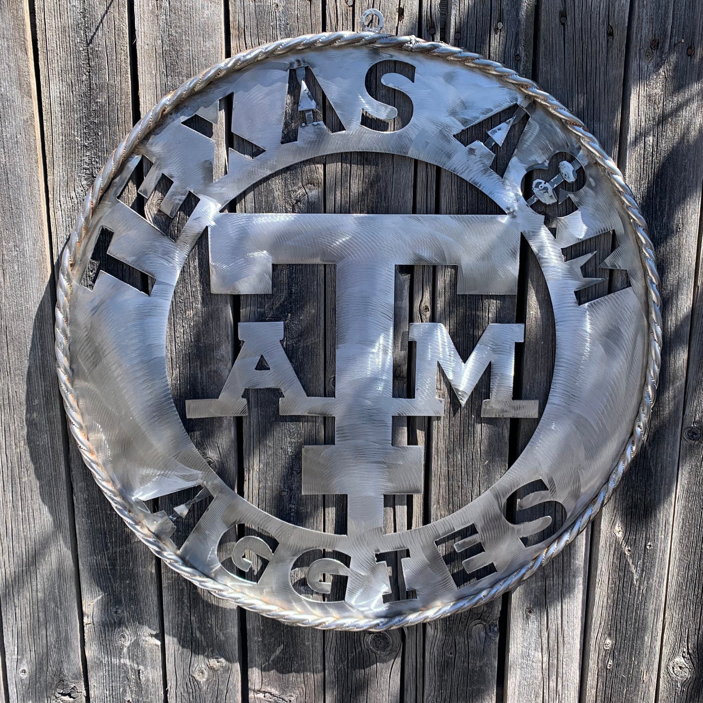 TEXAS A&M WIDE BAND RAW METAL CUSTOM VINTAGE CRAFT WALL ART TEAM SIGN HANDMADE