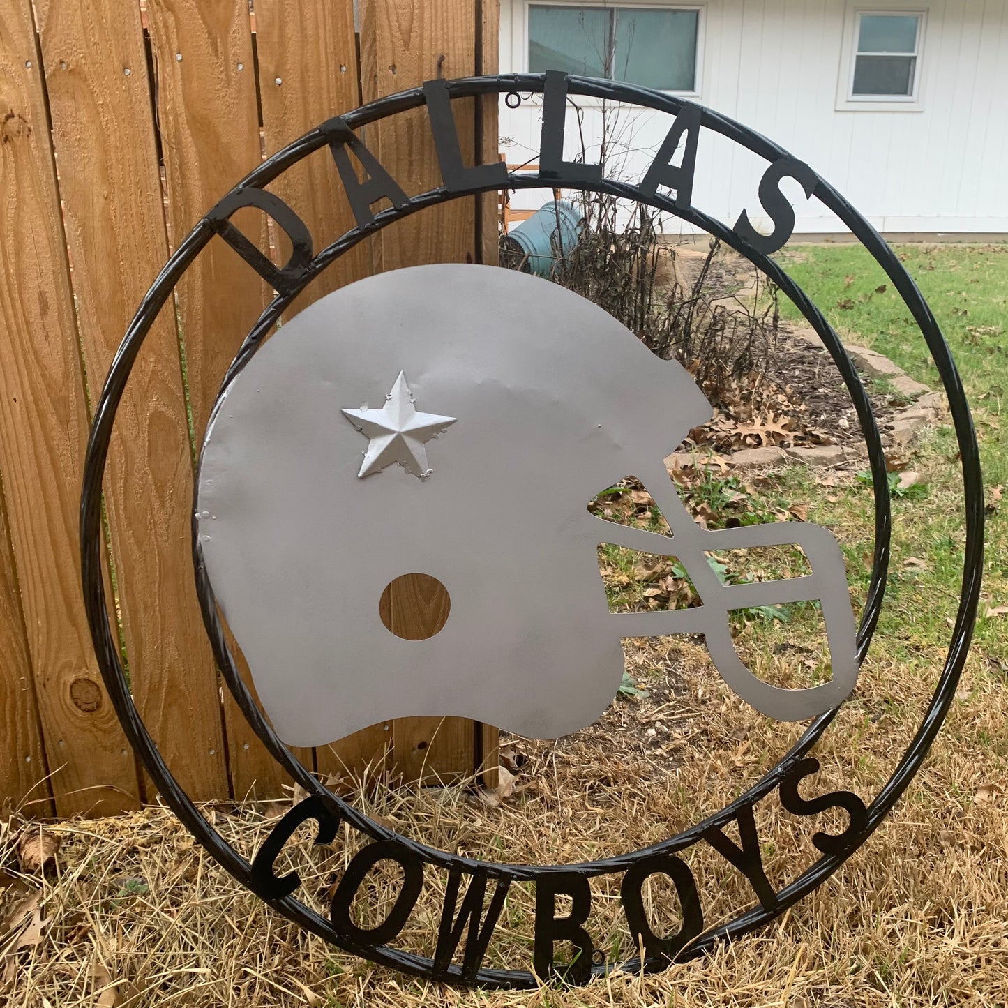 24", 32",36" DALLAS COWBOYS HELMET SIGN SILVER & BLACK CUSTOM METAL VINTAGE CRAFT TEAM SIGN HANDMADE