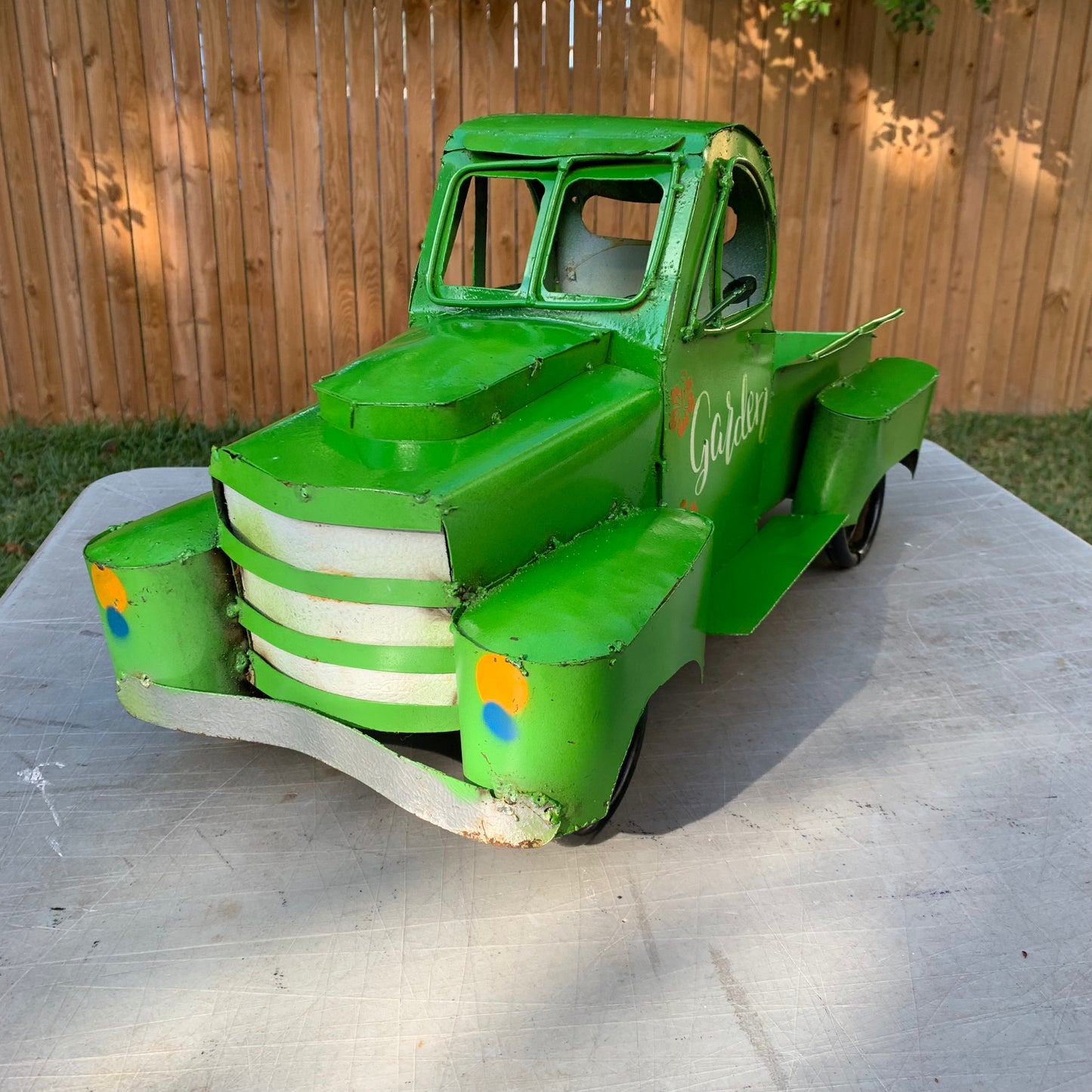 GARDEN GREEN 20" PICKUP TRUCK METAL ART GARDEN FIGURINE OUTDOOR & INDOOR GARDEN WESTERN HOME DECOR HANDMADE NEW SIZE 20"L x 10"W x 12" H #EH12523