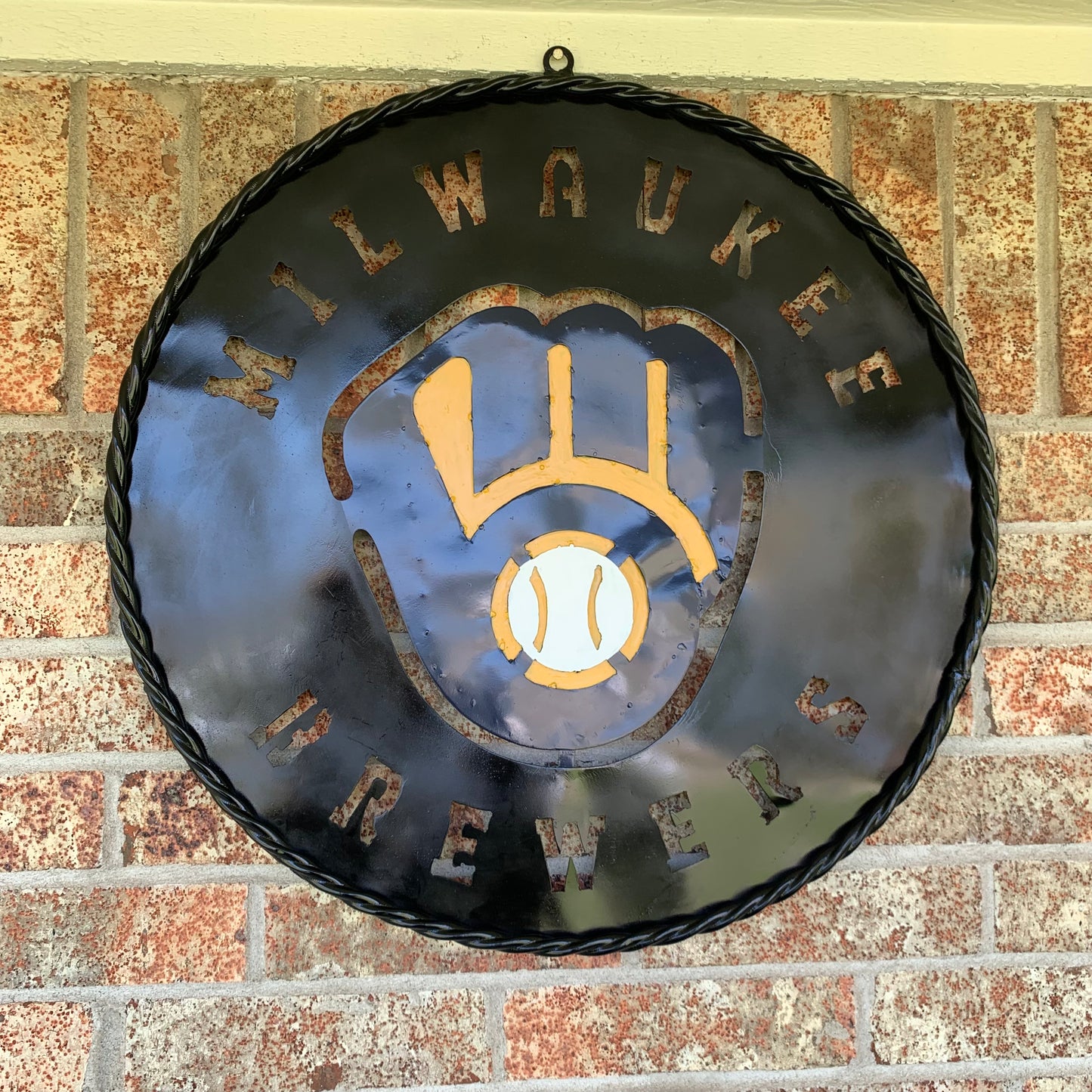 24" MILWAUKEE BREWERS WIDE BAND DISC CUSTOM METAL VINTAGE CRAFT TEAM SPORTS SIGN HANDMADE