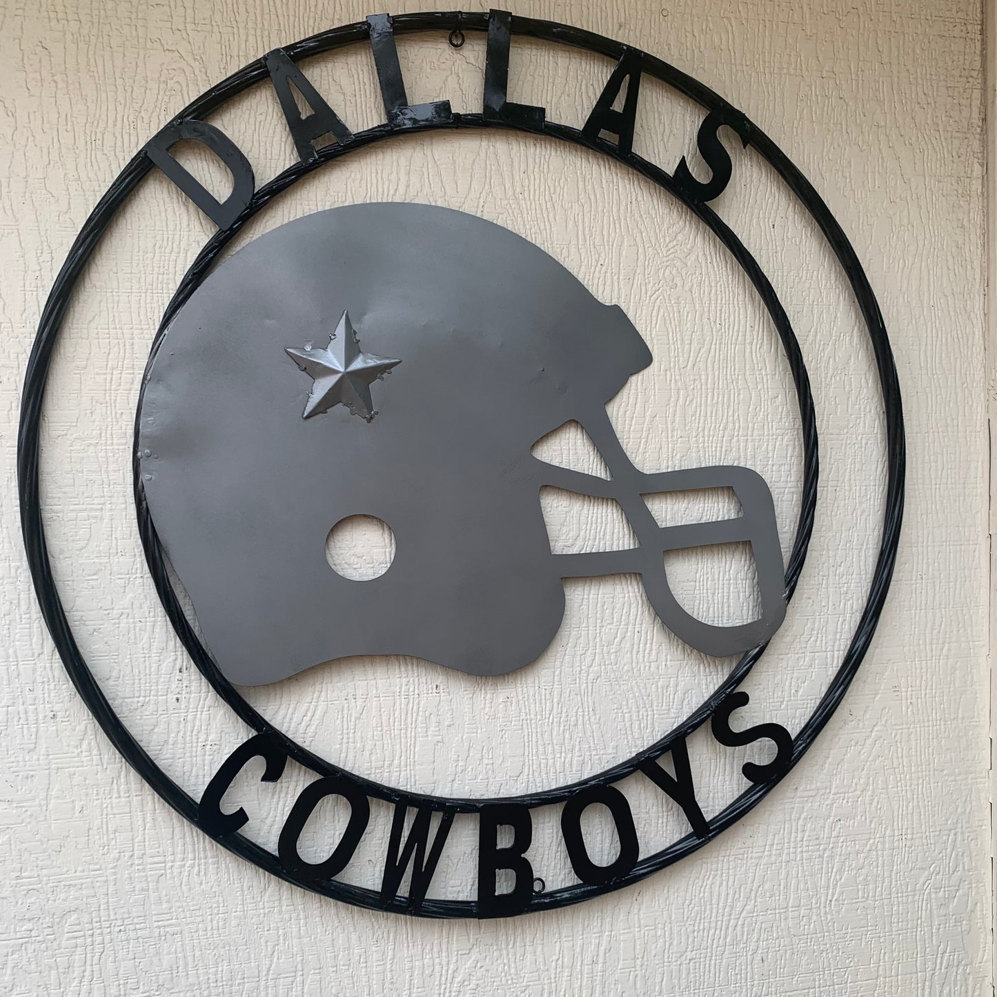 24", 32",36" DALLAS COWBOYS HELMET SIGN SILVER & BLACK CUSTOM METAL VINTAGE CRAFT TEAM SIGN HANDMADE