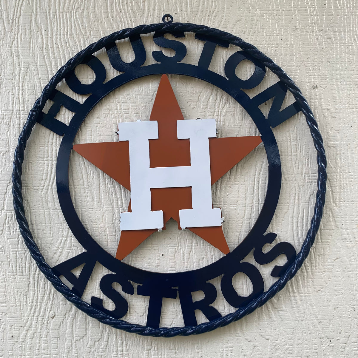 HOUSTON ASTROS ORANGE & NAVY  BLUE CUSTOM METAL VINTAGE CRAFT WALL ART HANDMADE 12",18",24",32",36"
