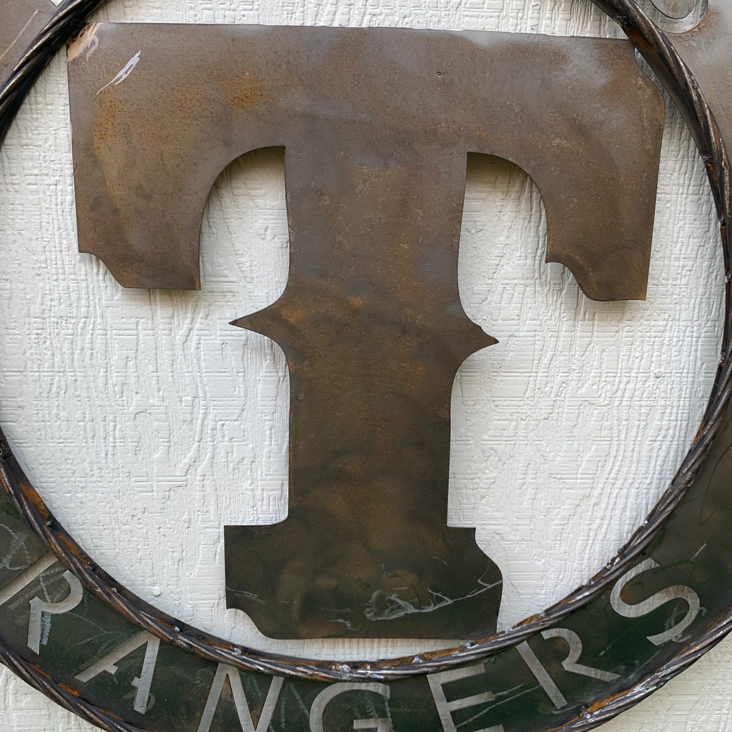 12", 18", 24", 32" TEXAS RANGERS CUSTOM RAW METAL VINTAGE CRAFT TEAM SIGN WIDE BAND RING DISC HANDMADE