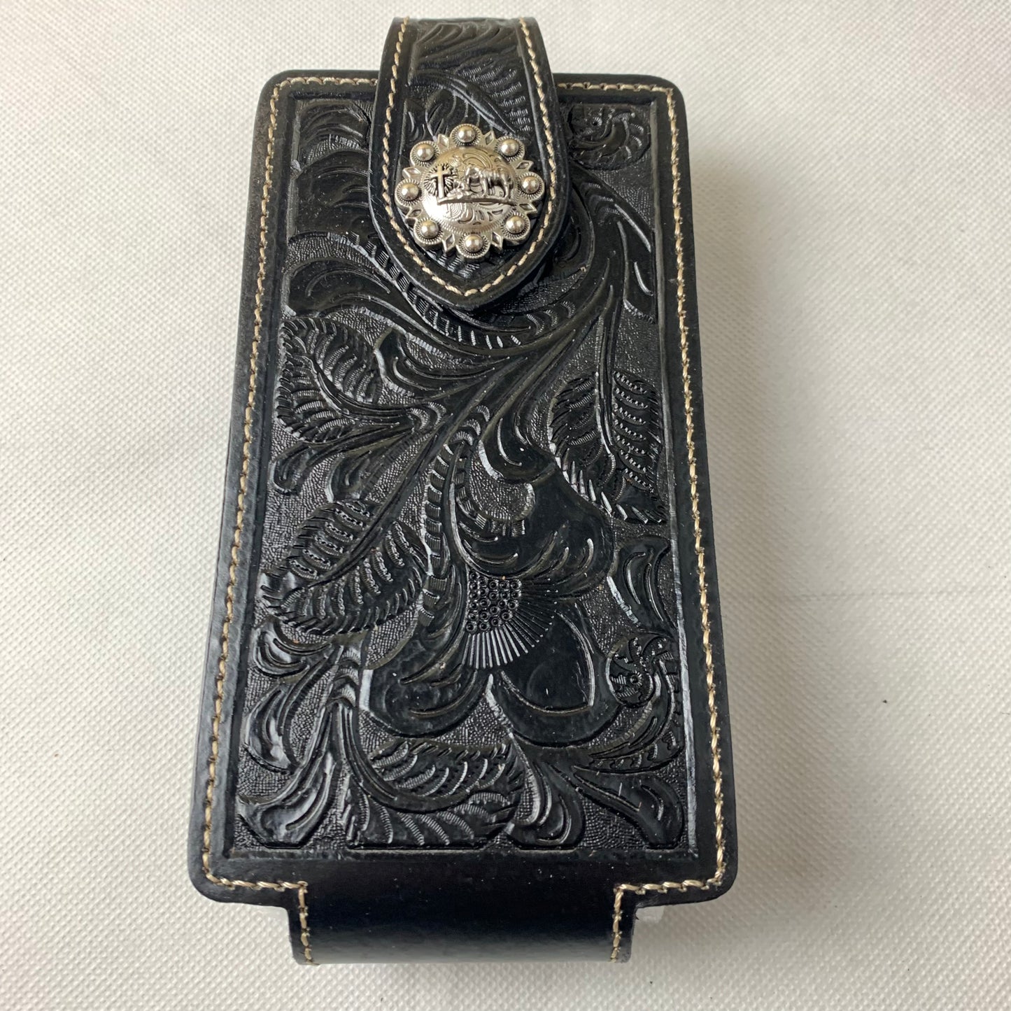 #WS341D 7" COWBOY PRAYER HOLSTER BLACK LEATHER POUCH EXTRA LARGE  BELT LOOP CELL PHONE CASE UNIVERSAL OVERSIZE--FREE SHIPPING