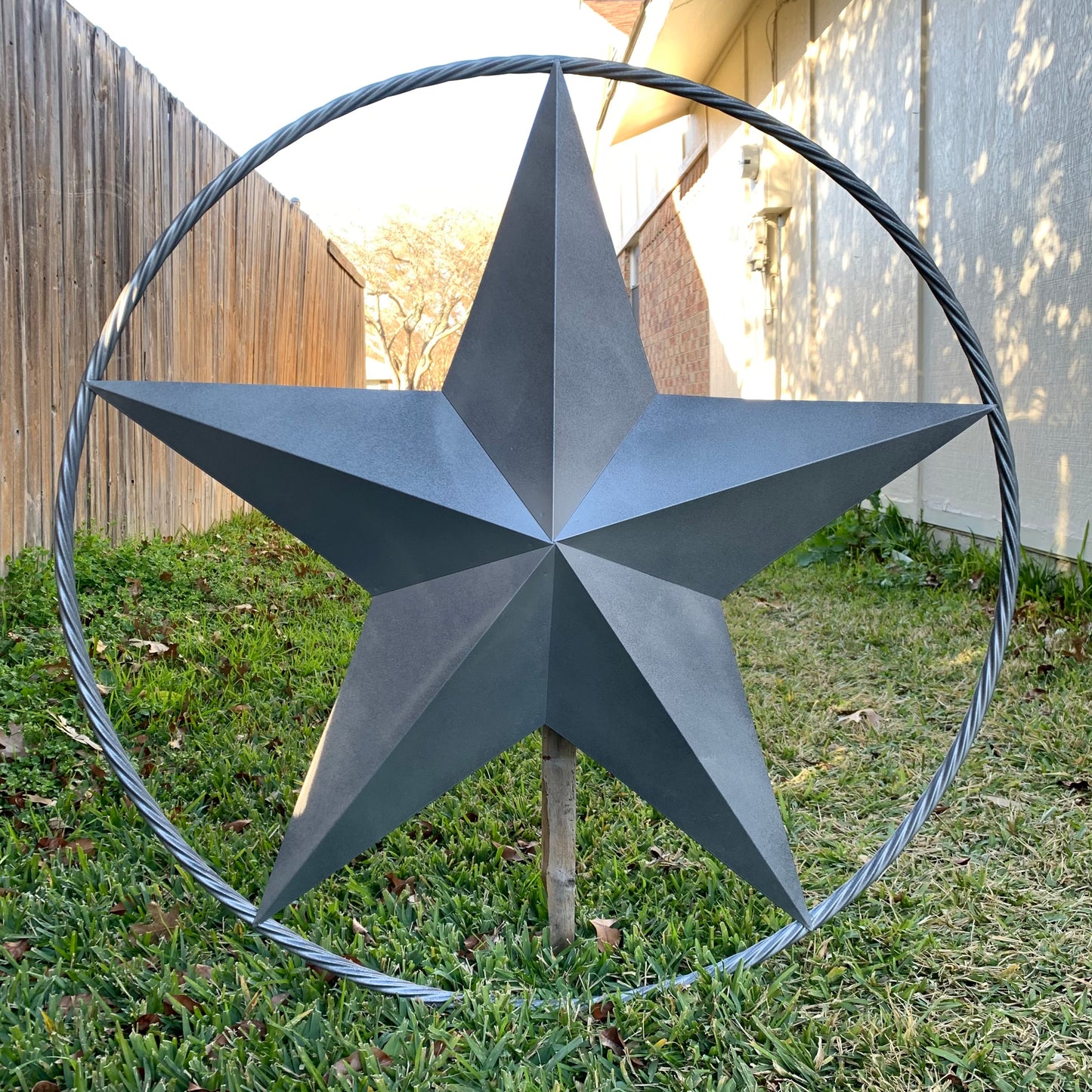 RUSTIC GREY SILVER BARN METAL STAR TWISTED ROPE RING WESTERN HOME DECOR HANDMADE NEW 12",24",36",50",60",72"