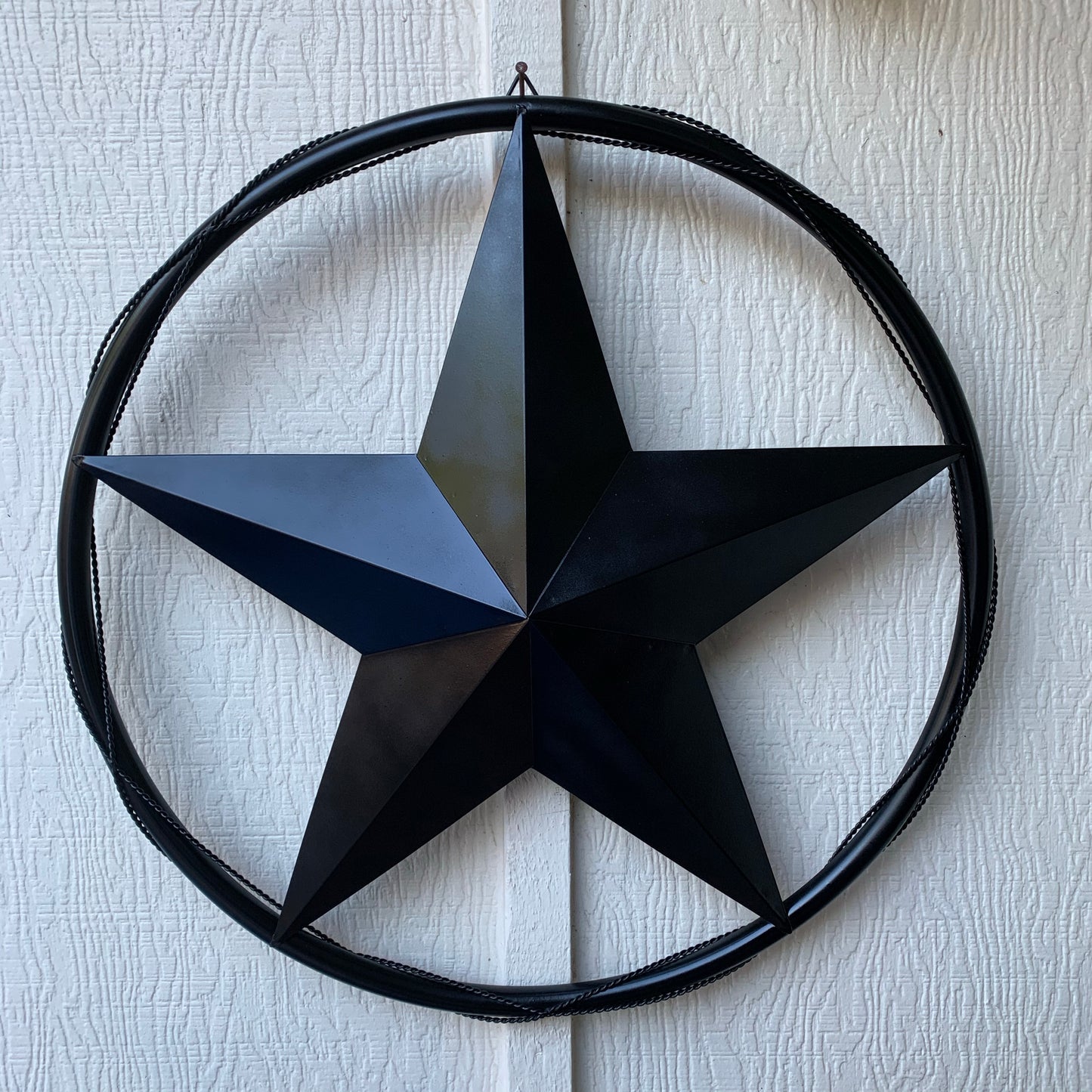 12"16",24",32" BARBWIRE ON SOLID RING BLACK BARN STAR METAL LONESTAR WESTERN HOME DECOR HANDMADE #EH10057