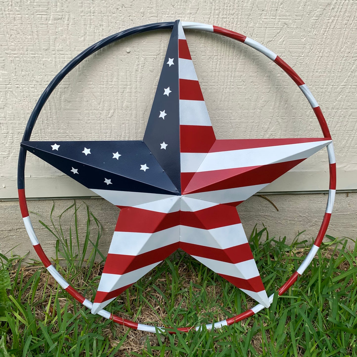 USA FLAG STAR AMERICAN FLAG METAL3D TWIST ROPE RING RED WHT BLUE WESTERN HOME DECOR HANDMADE #EH11925, 12",24",36",48"