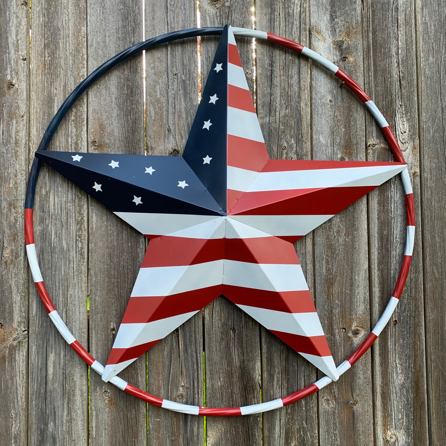 USA FLAG STAR AMERICAN FLAG METAL3D TWIST ROPE RING RED WHT BLUE WESTERN HOME DECOR HANDMADE #EH11925, 12",24",36",48"