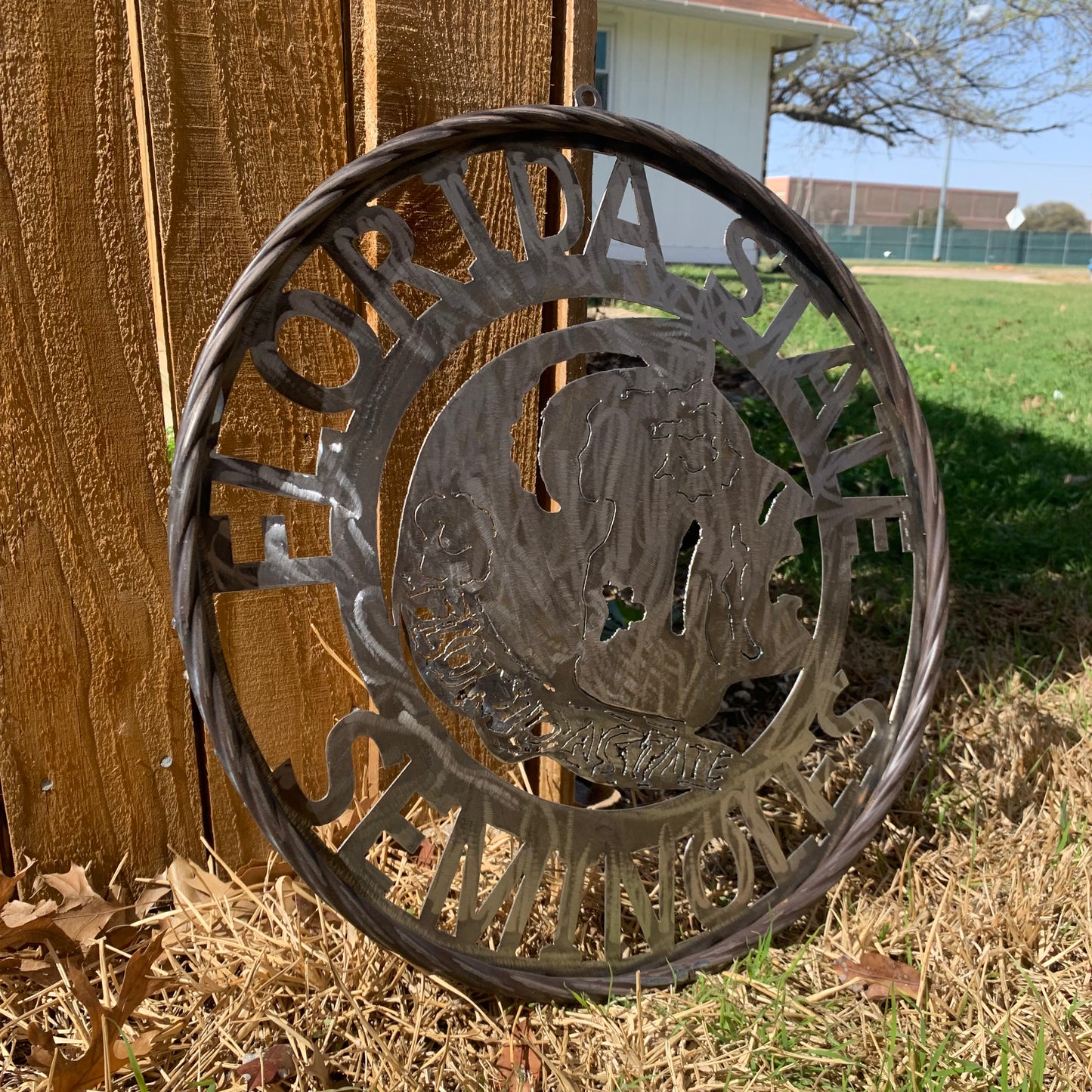 FSU FLORIDA STATE SEMINOLES INDIAN CUSTOM RAW METAL VINTAGE CRAFT TEAM SIGN HANDMADE