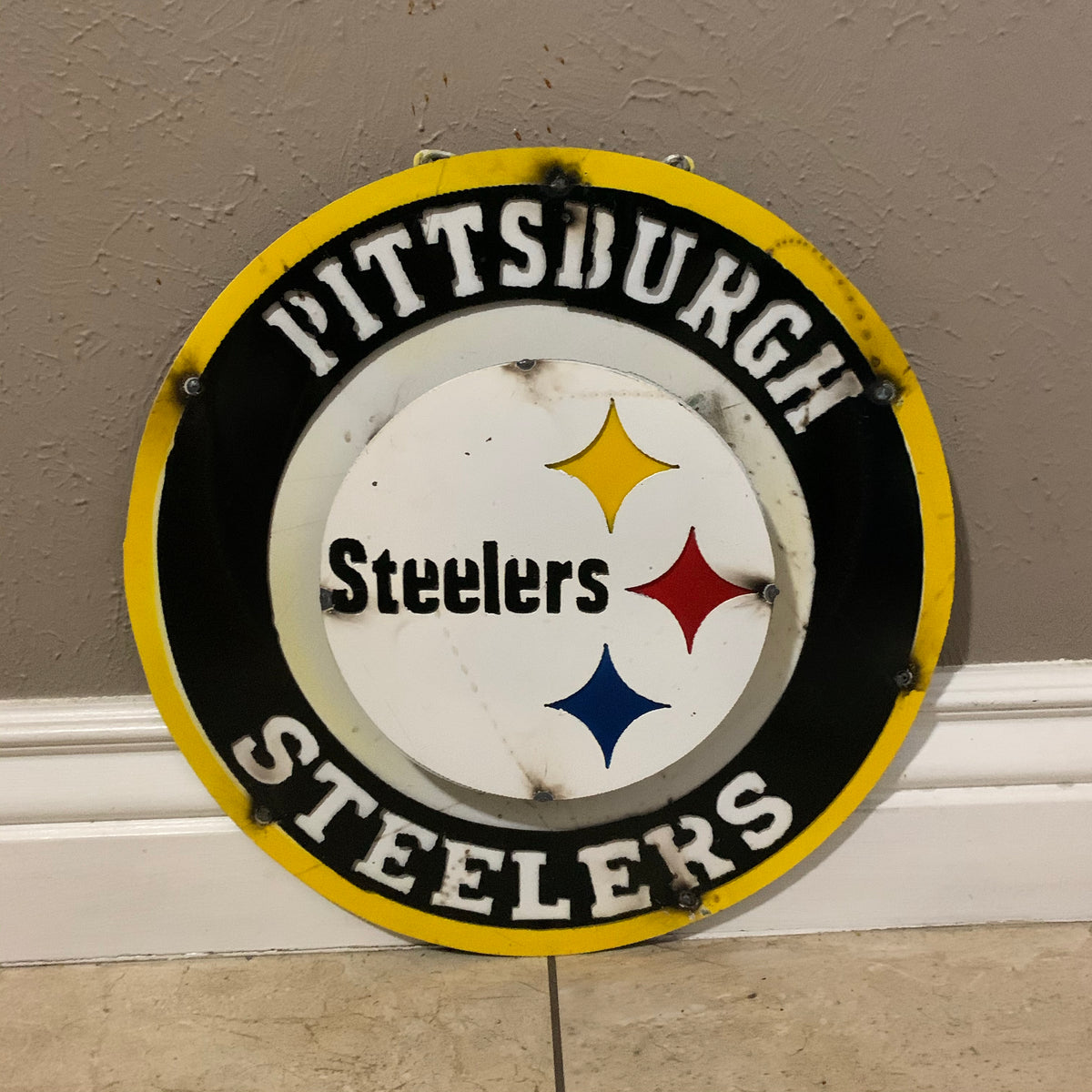 15" PITTSBURGH DISC CUSTOM METAL VINTAGE CRAFT TEAM SPORTS SIGN WESTERN HOME DECOR HANDMADE
