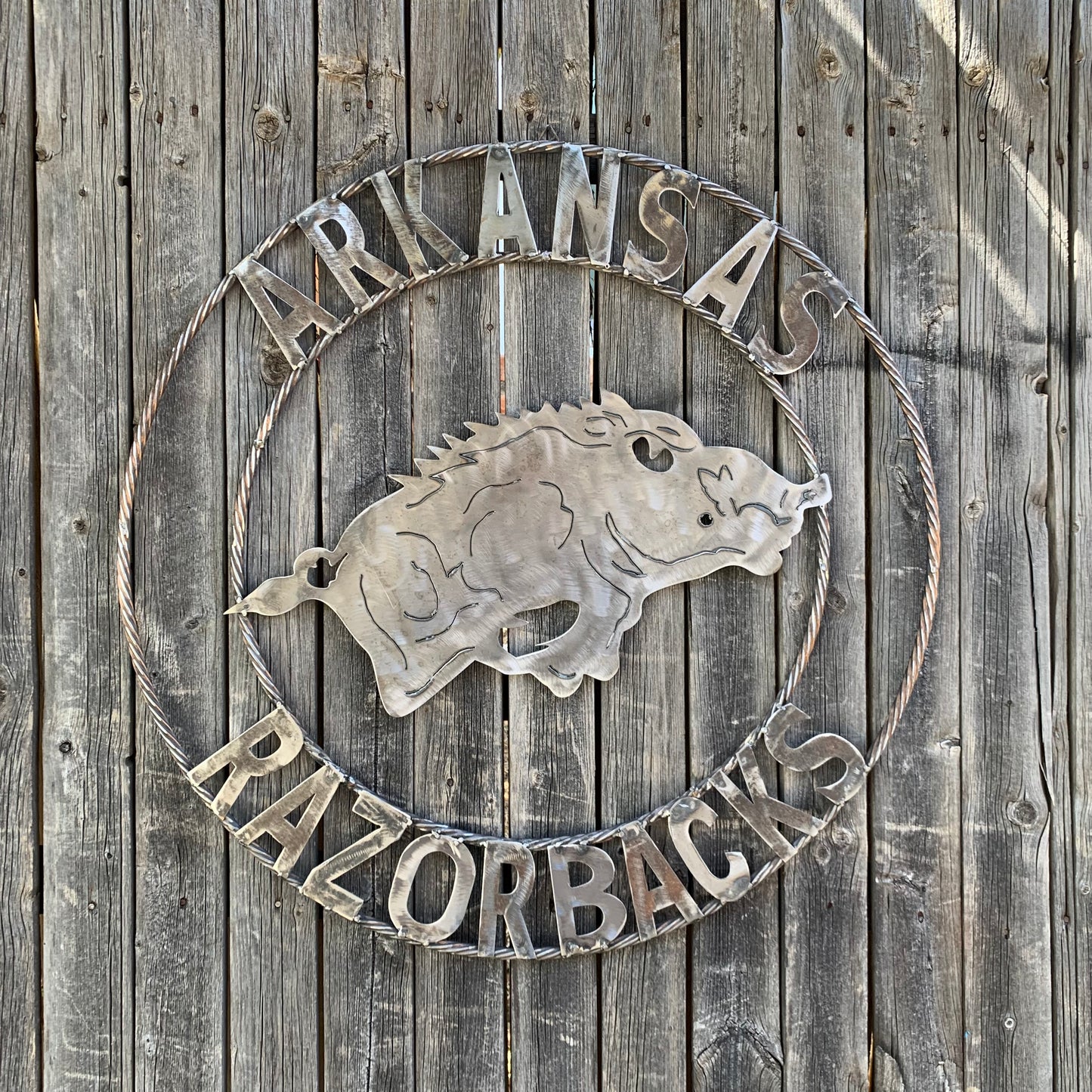 ARKANSAS RAZORBACKS CUSTOM RAW METAL VINTAGE CRAFT TEAM SIGN OFFICIAL LICENSED PRODUCT