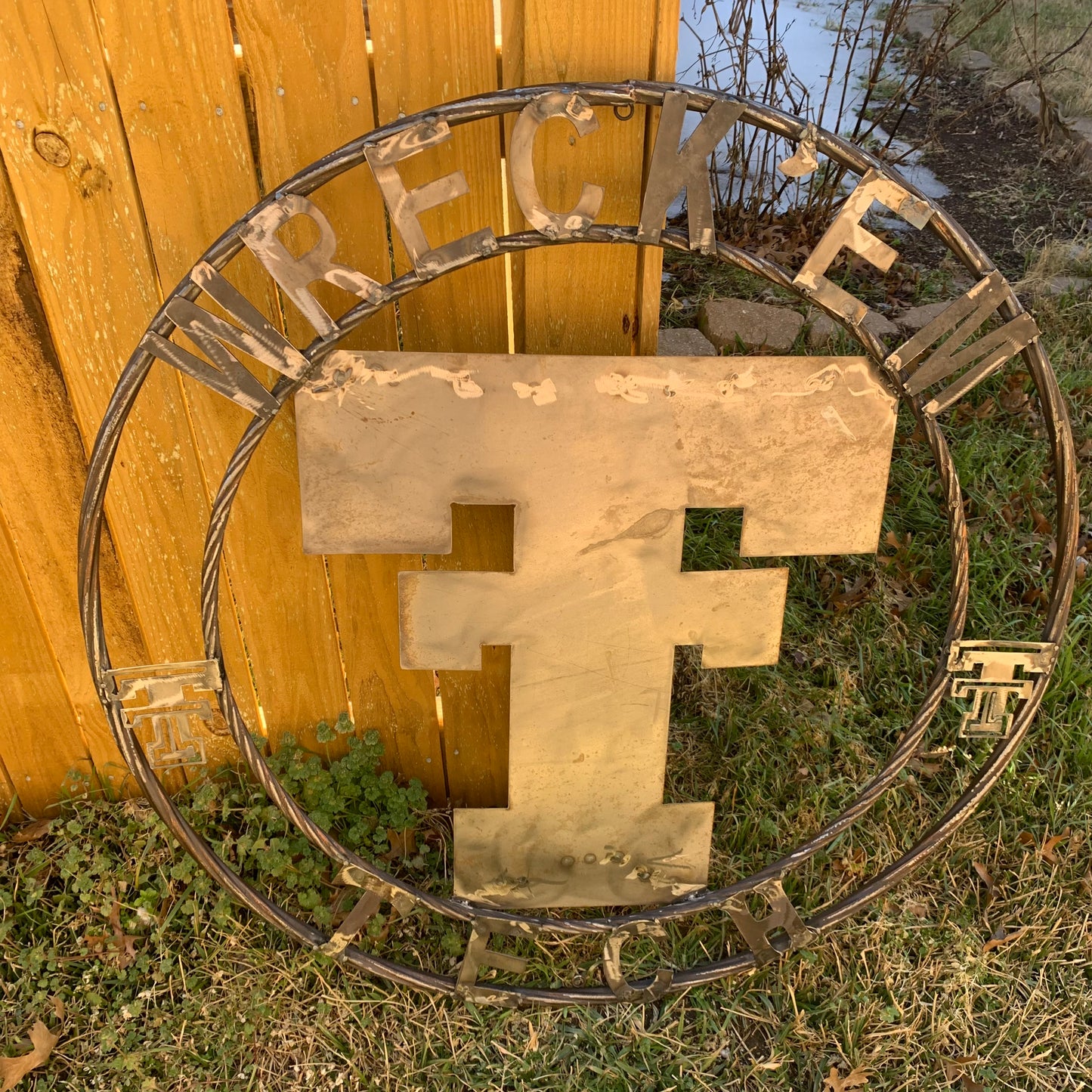 12",18",24",32",36" WRECKEM TEXAS TECH RAW METAL CUSTOM VINTAGE CRAFT METAL TEAM SIGN HANDMADE