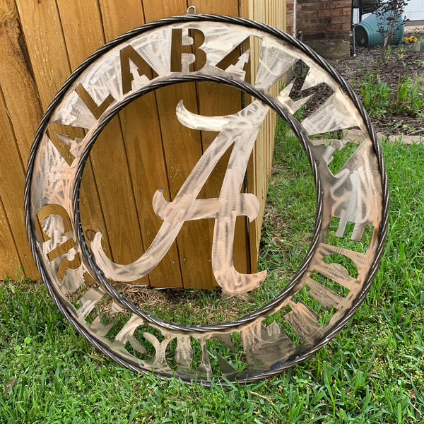 ALABAMA CRIMSON TIDE RAW METAL LASER CUT  WIDE BAND RING CUSTOM METAL VINTAGE TEAM CRAFT HANDMADE