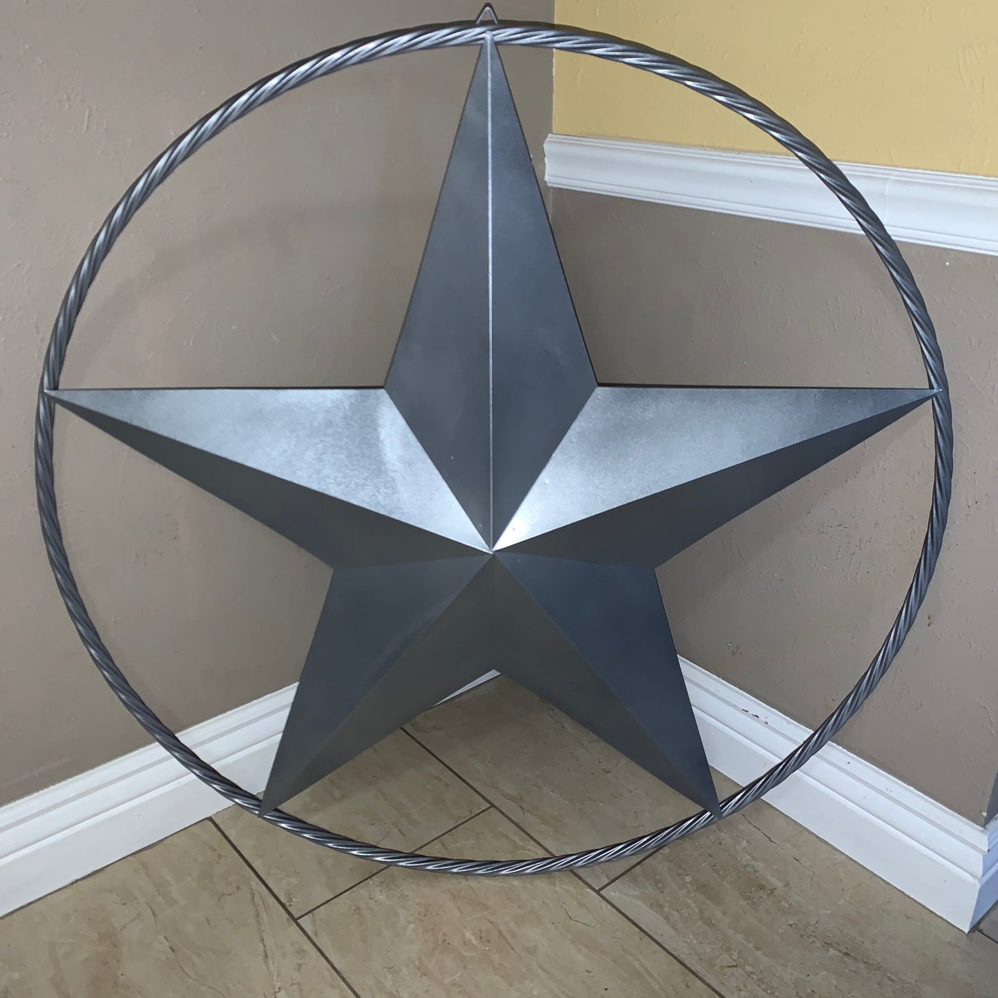 RUSTIC GREY SILVER BARN METAL STAR TWISTED ROPE RING WESTERN HOME DECOR HANDMADE NEW 12",24",36",50",60",72"