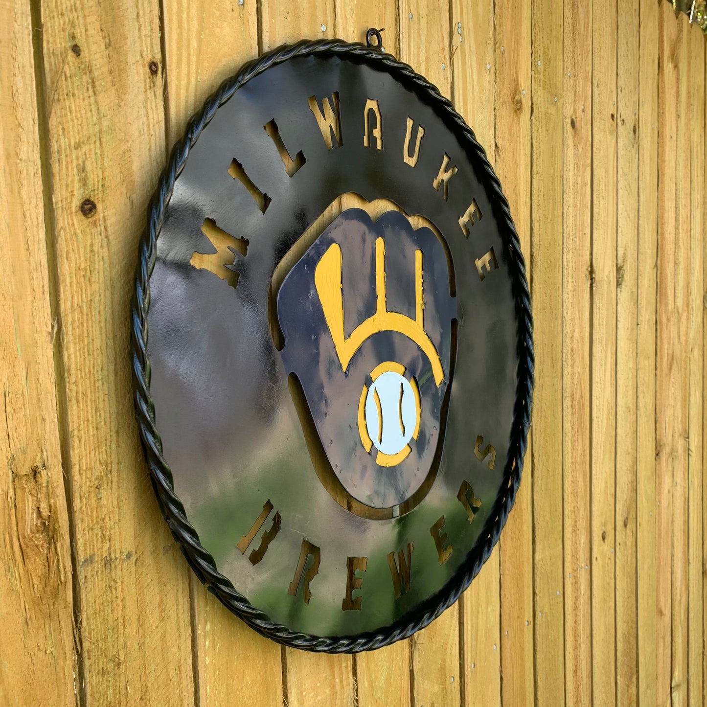 24" MILWAUKEE BREWERS WIDE BAND DISC CUSTOM METAL VINTAGE CRAFT TEAM SPORTS SIGN HANDMADE
