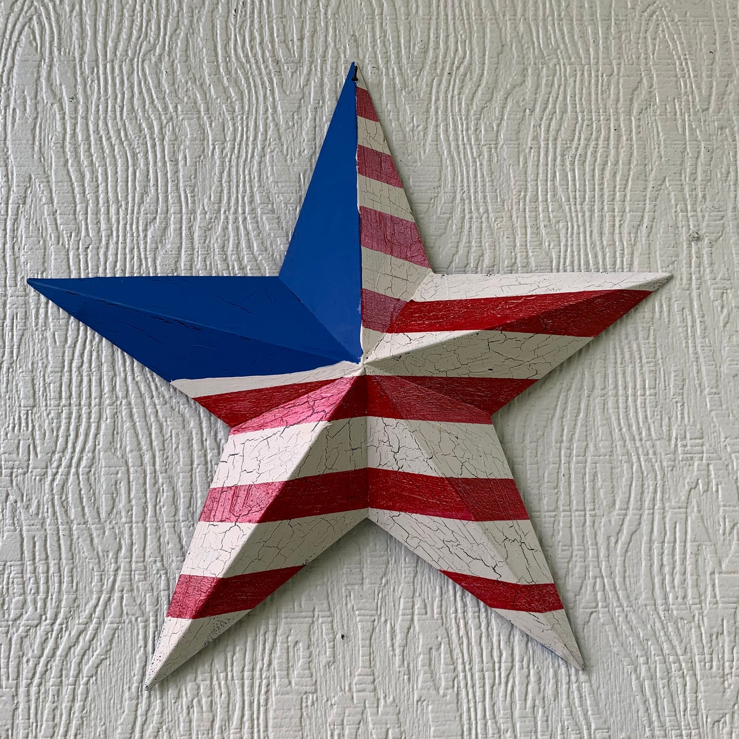 CRACKLE STAR RED WHITE BLUE Metal Wall Art Western Home Decor Handmade 9",12",16",24",30",34",36"