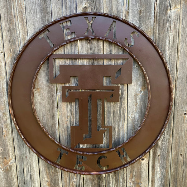 12", 18", 24", 32" TEXAS TECH BROWN WIDE BAND DISC RING CUSTOM METAL VINTAGE CRAFT SIGN HANDMADE TO ORDER