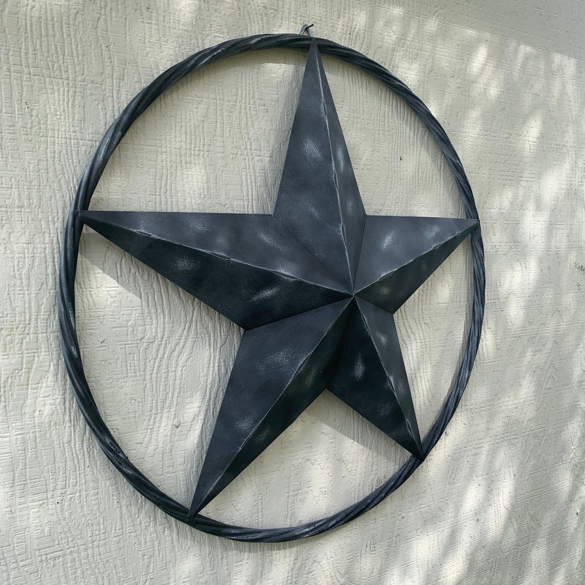 RUSTIC BLACK DISTRESSED TWO TONE BARN LONE STAR ROPE RING METAL WALL ART WESTERN HOME DECOR HANDMADE