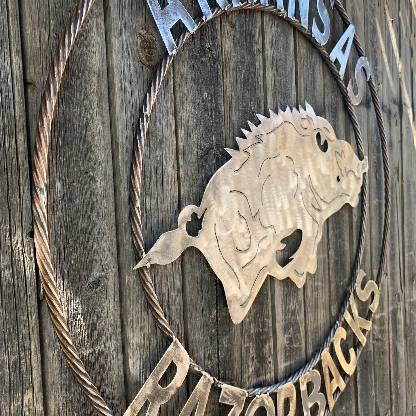 ARKANSAS RAZORBACKS CUSTOM RAW METAL VINTAGE CRAFT TEAM SIGN OFFICIAL LICENSED PRODUCT