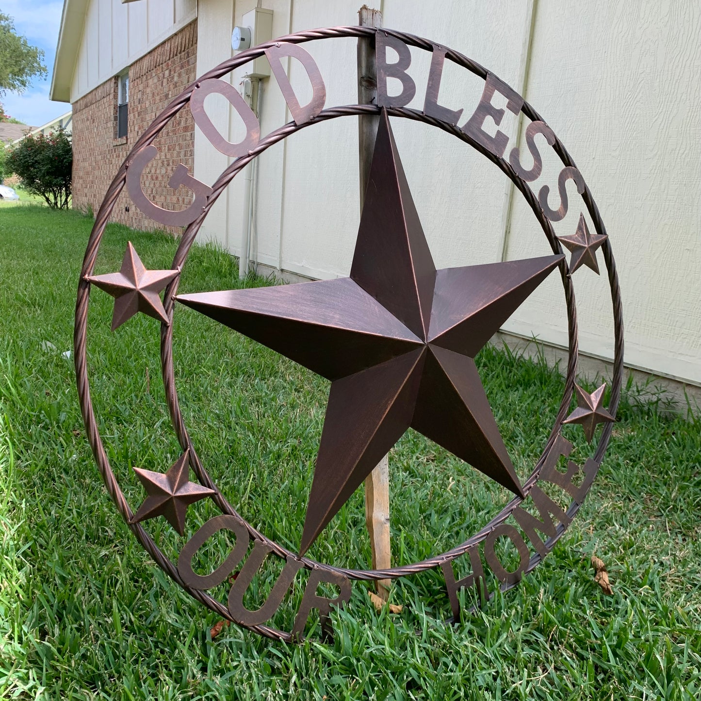 GOD BLESS OUR HOME BARN STAR METAL LONE STAR TWISTED ROPE RING WESTERN HOME DECOR HANDMADE #EH11040