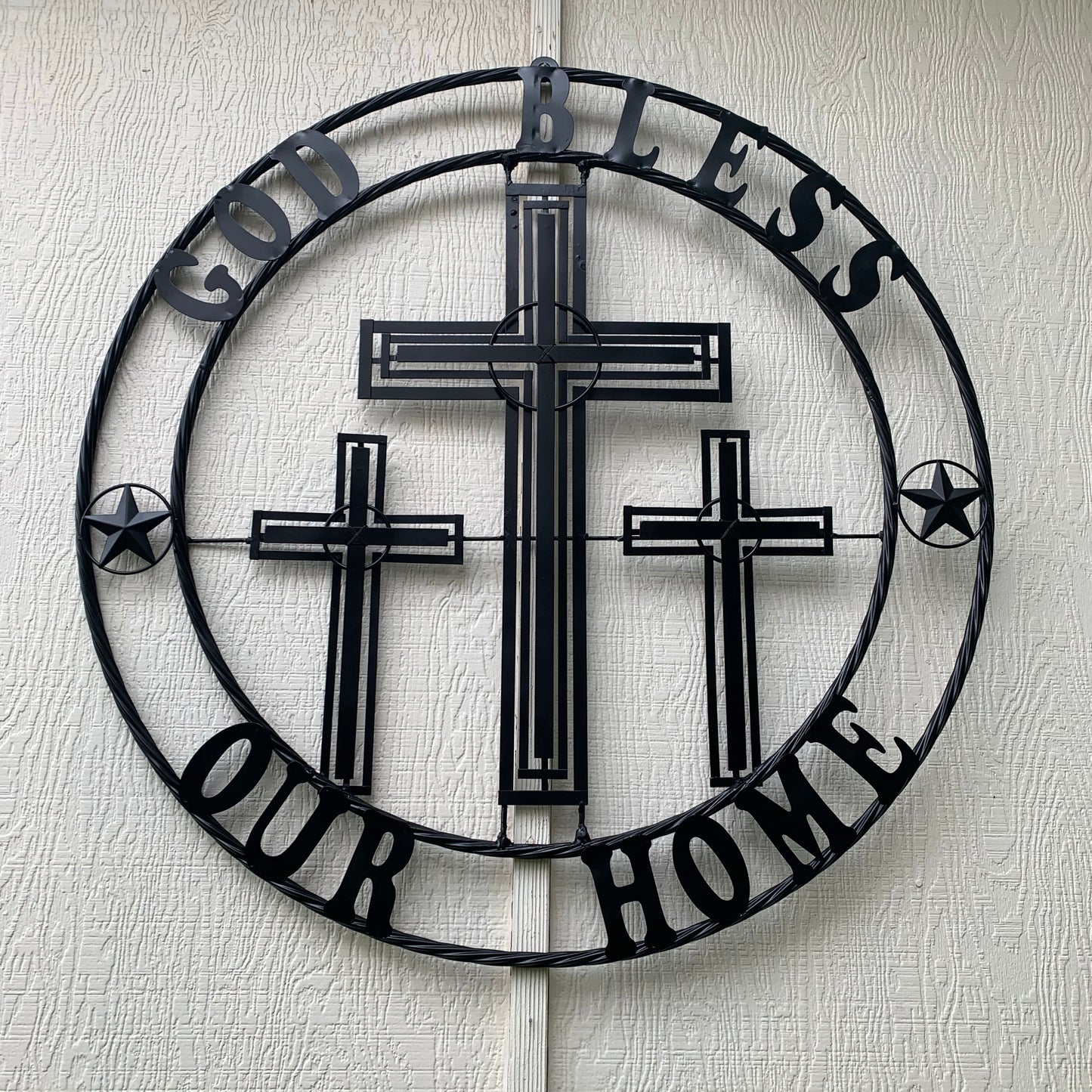 40"GOD BLESS OUR HOME CRUCIFIX CROSS METAL WALL ART BLACK HANDMADE NEW