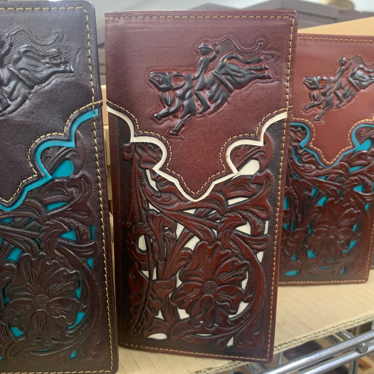 GENUINE LEATHER WESTERN CHECKBOOK MEN'S WALLET WESTERN FASHION