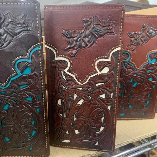 GENUINE LEATHER WESTERN CHECKBOOK MEN'S WALLET WESTERN FASHION