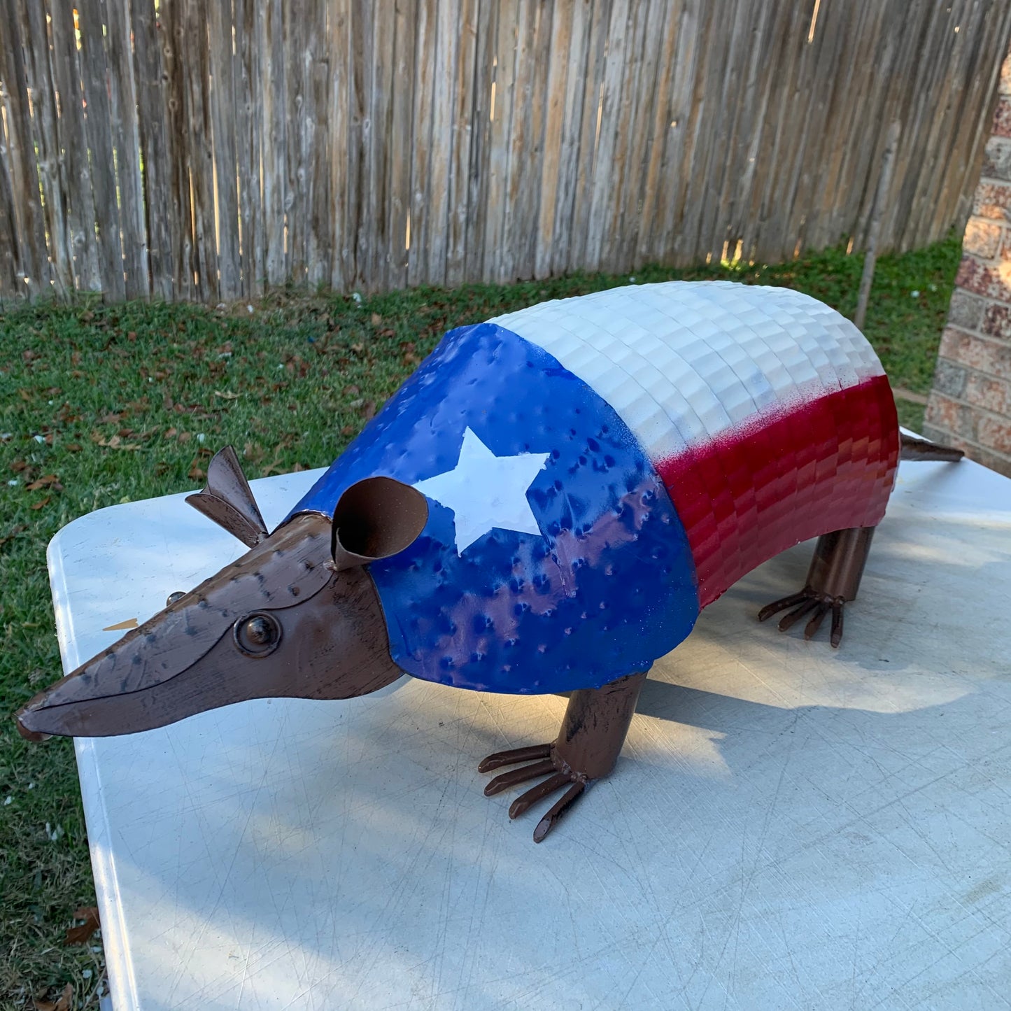 TEXAS FLAG ARMADILLO GARDEN ANIMAL SCULPTURE YARD ART METAL DECOR ORNAMENT PATRIOTIC DECOR HANDMADE #EH12220 30",22",14",10"