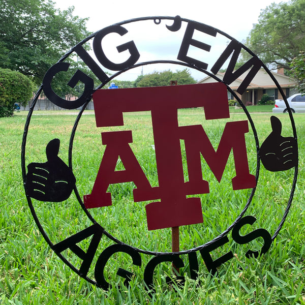 GIGEM AGGIES TEXAS A&M CUSTOM METAL VINTAGE CRAFT TEAM SIGN WESTERN HOME DECOR HANDMADE