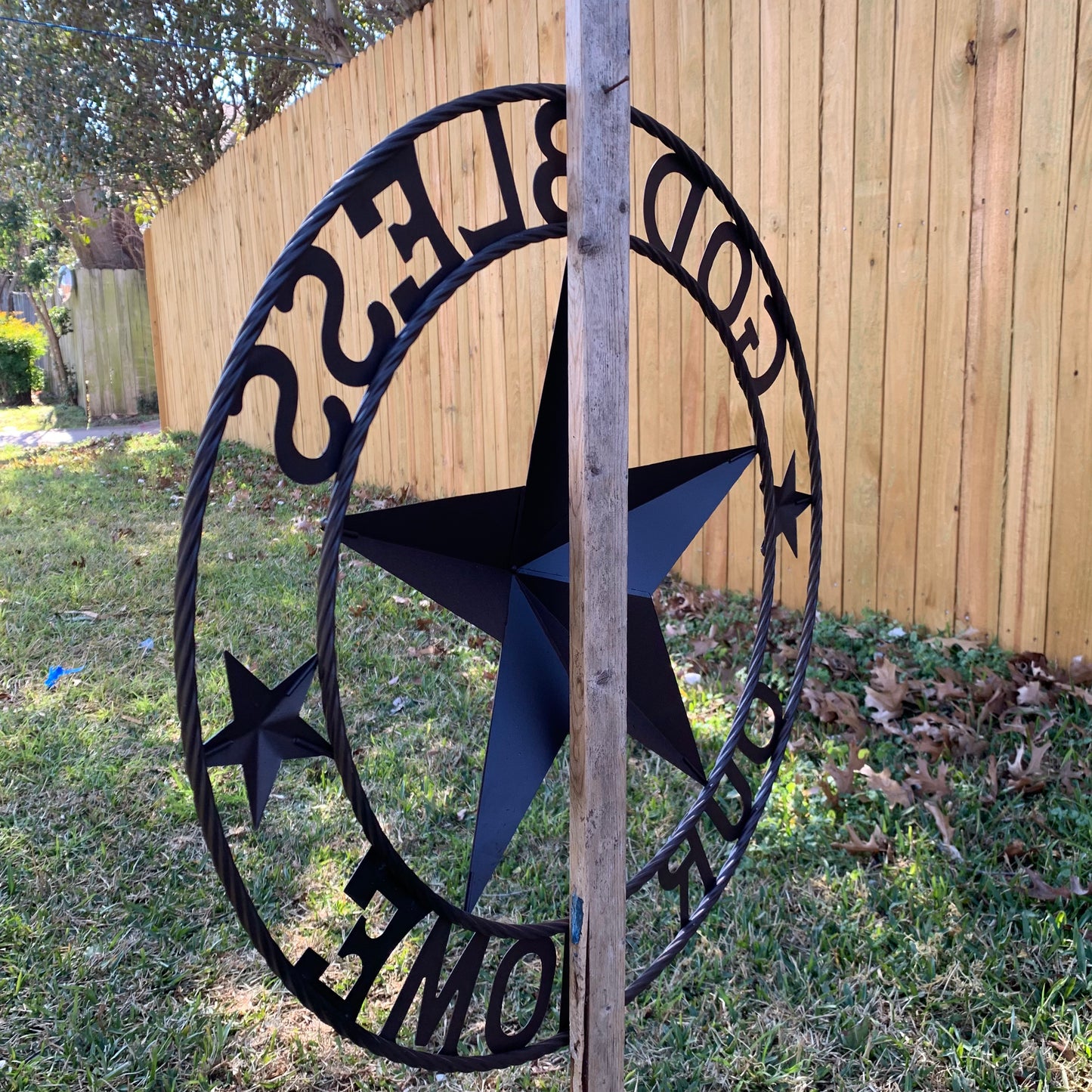 GOD BLESS OUR HOME BARN METAL STAR TWISTED ROPE RING WESTERN HOME DECOR RUSTIC BRONZE HANDMADE NEW #EH11021