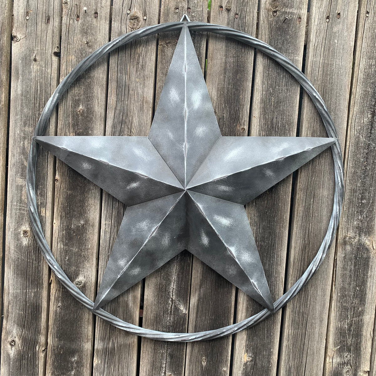 RUSTIC BLACK DISTRESSED TWO TONE BARN LONE STAR ROPE RING METAL WALL ART WESTERN HOME DECOR HANDMADE