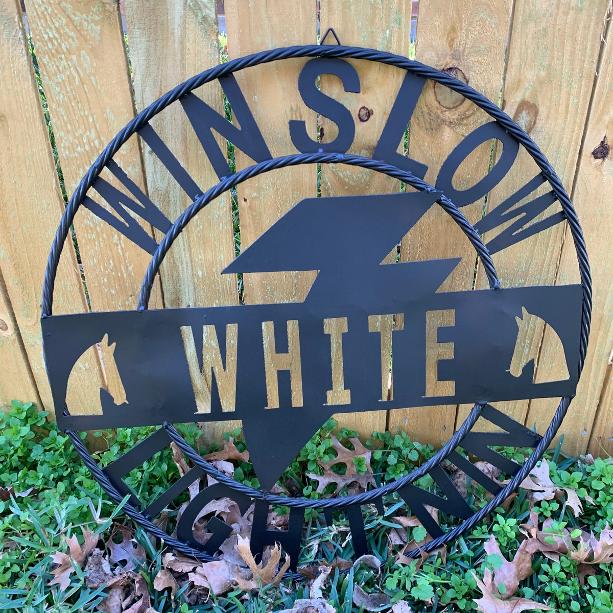 CUSTOM NAME LIGHTNIN HORSE STYLE SIGN RAW METAL BARN ROPE RING WESTERN HOME DECOR HANDMADE 24",32",36"