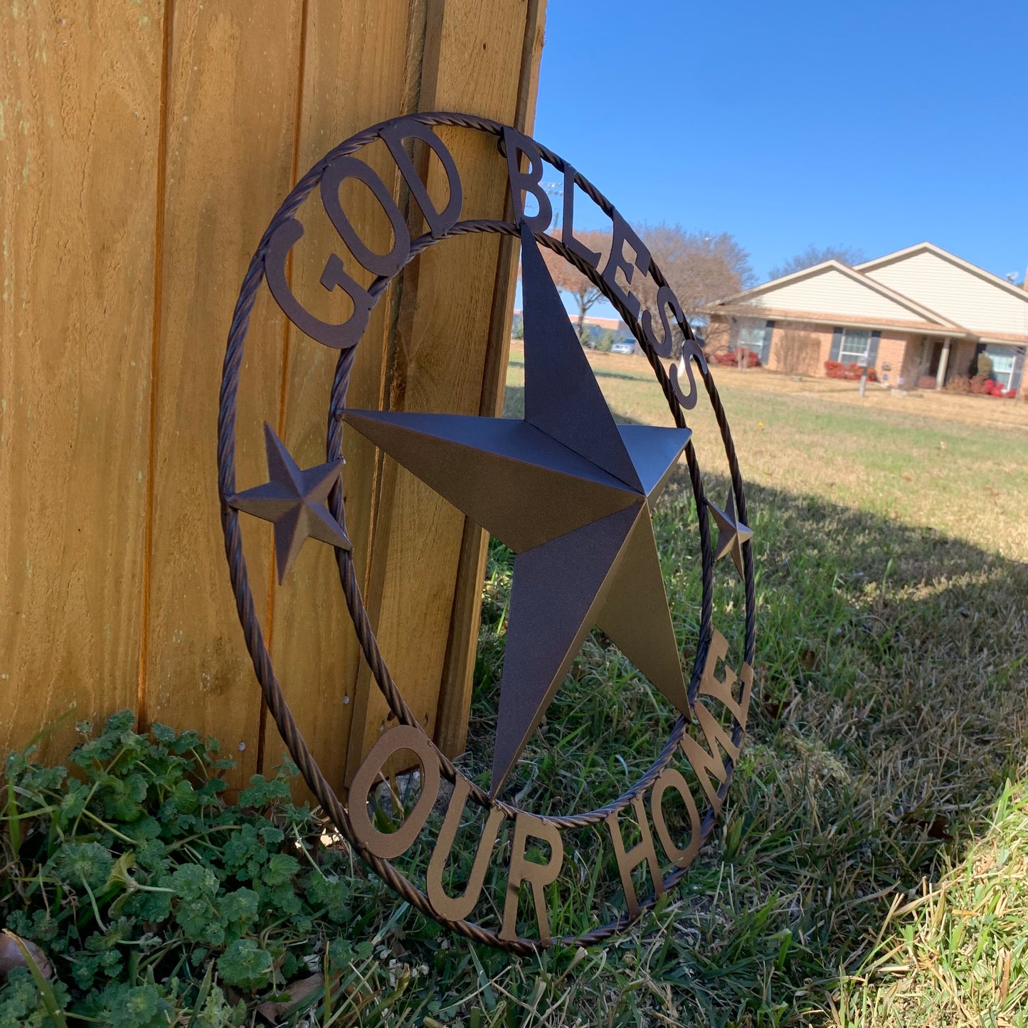 GOD BLESS OUR HOME BARN METAL STAR TWISTED ROPE RING WESTERN HOME DECOR RUSTIC BRONZE HANDMADE NEW #EH11021
