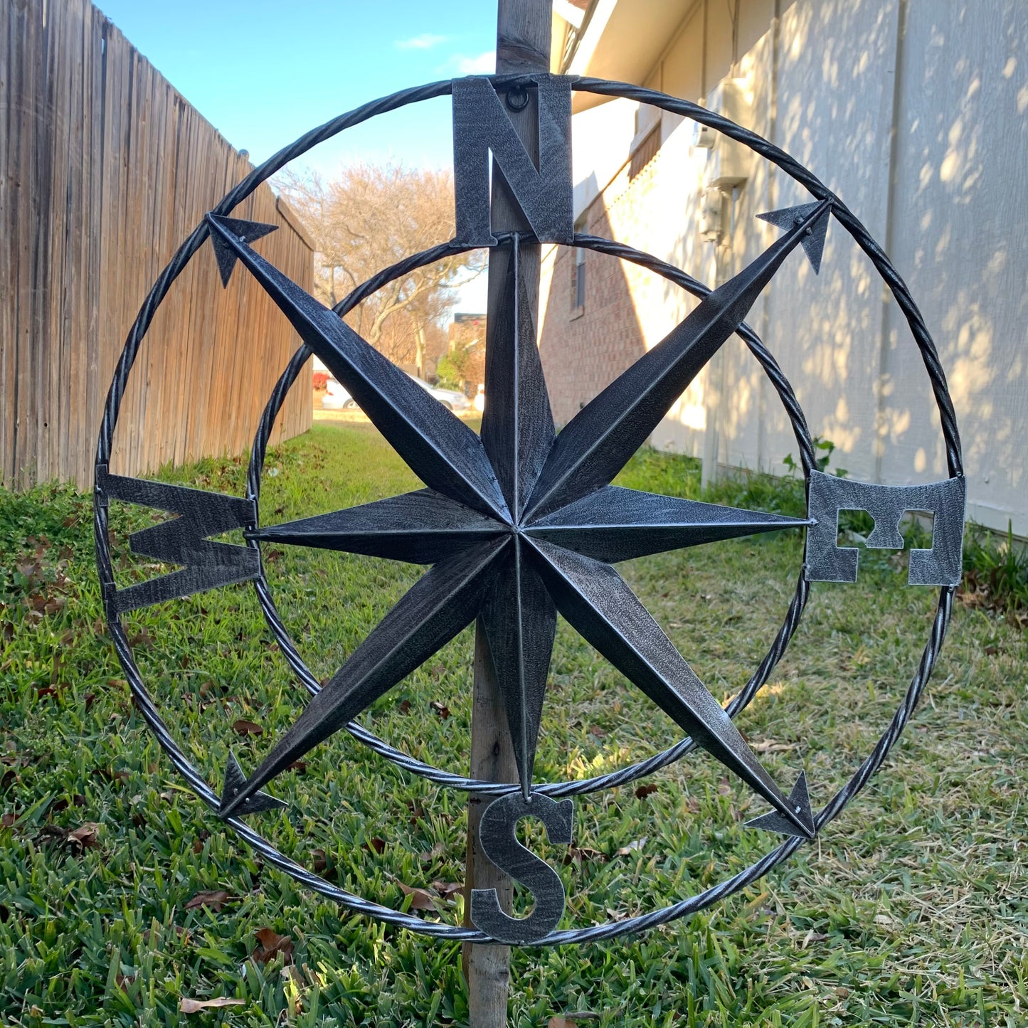 COMPASS 24" GREY METAL SIGN WESTERN HOME DECOR HANDMADE NEW #EH10381