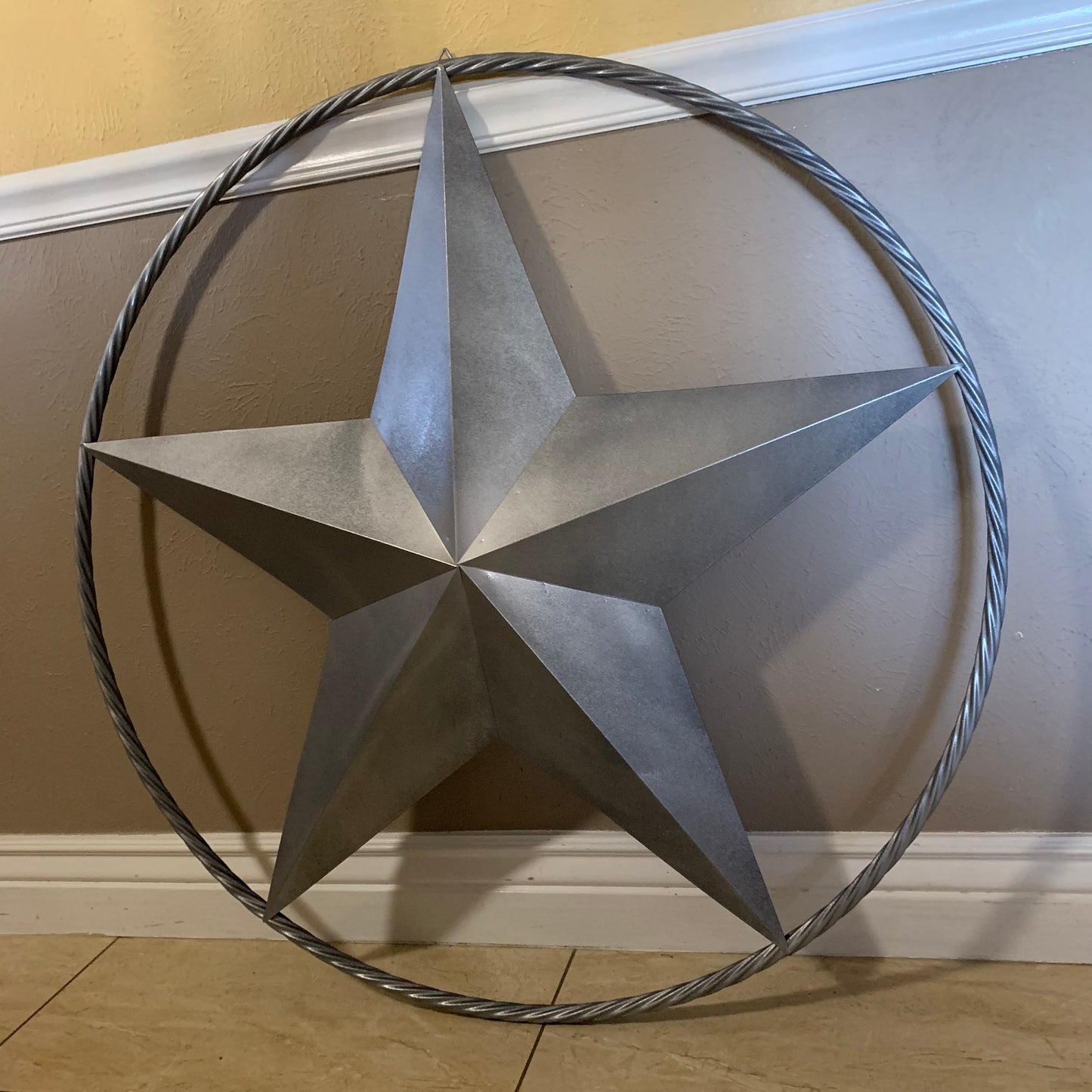 RUSTIC GREY SILVER BARN METAL STAR TWISTED ROPE RING WESTERN HOME DECOR HANDMADE NEW 12",24",36",50",60",72"