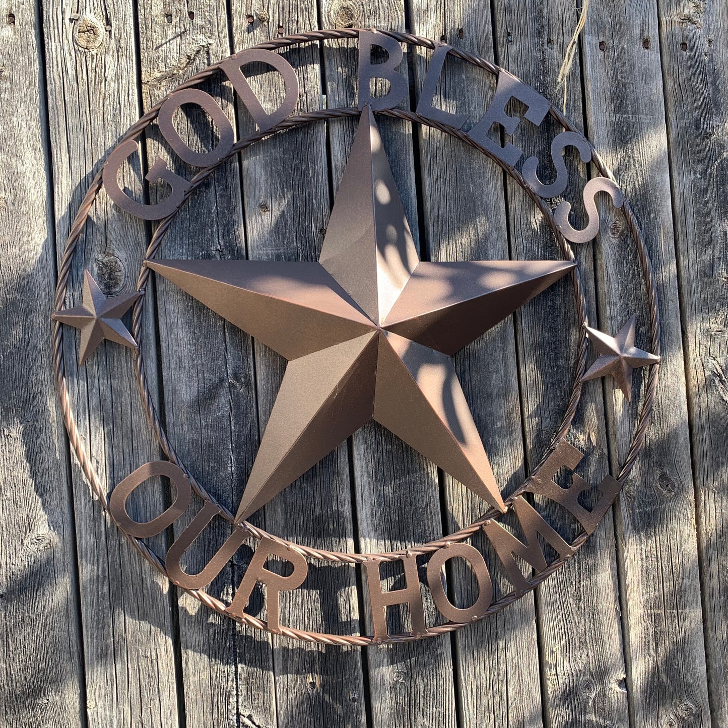 GOD BLESS OUR HOME BARN METAL STAR TWISTED ROPE RING WESTERN HOME DECOR RUSTIC BRONZE HANDMADE NEW #EH11021